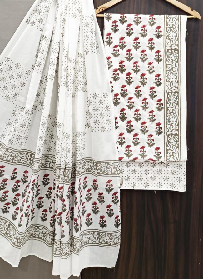 Cotton White Casual Wear Printed Salwar Suit